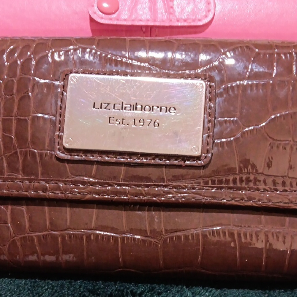 Liz Claiborne Croc-Embossed Pink and Brown Wallet